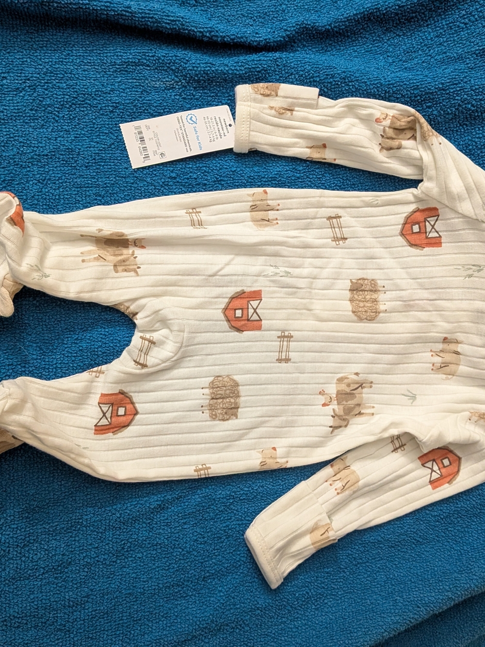 Carter's Newborn NWT Cream Farm Animal Ribbed Footed One-Piece PJ's Pajamas Baby - Picture 6 of 6